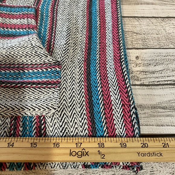 Original Senor Lopez Mexico Made Large Boho Pink Blue Stripe Hooded Poncho - Picture 2 of 5